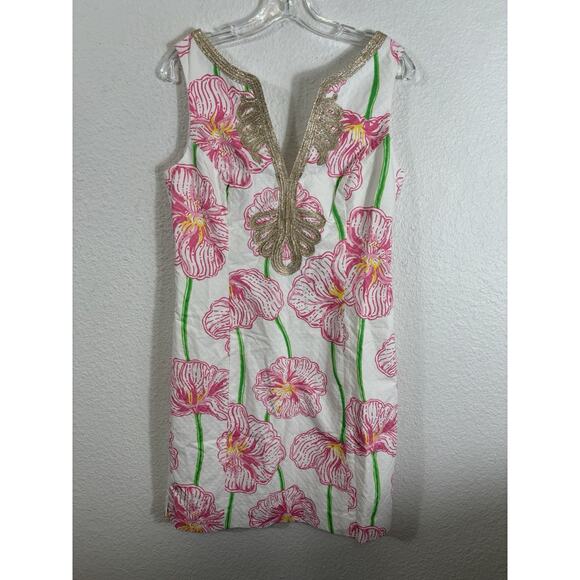 LILLY PULITZER Resort White Clover Cup Janice Shift Size 10 Pink w/Gold Soutache - Picture 1 of 11